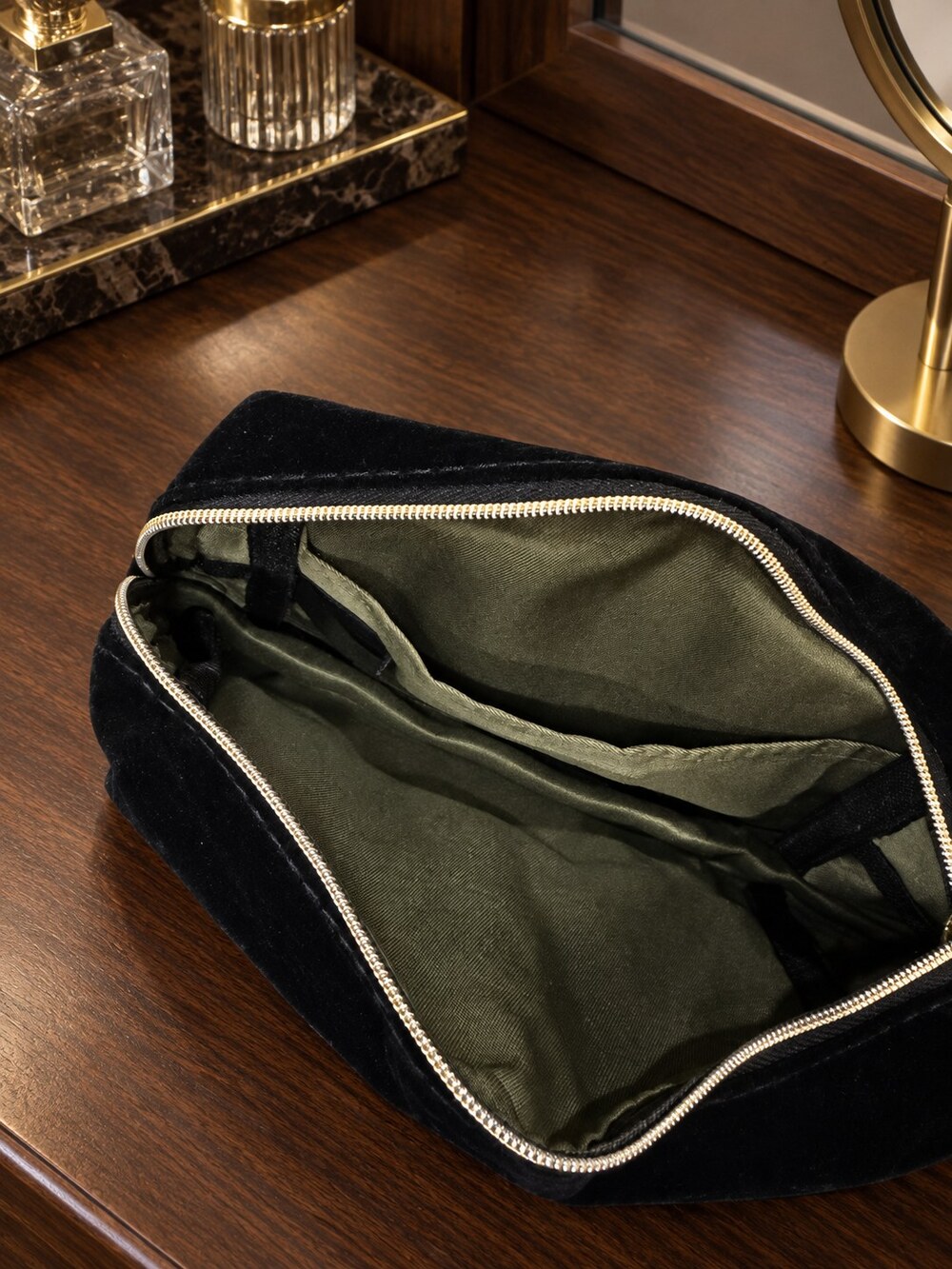 Yves Saint Laurent Black Velvet Makeup Bag | Velvet and Gold-Tone Details - Picture 4 of 6